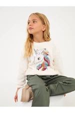 LC Waikiki Crew Neck Sequin Embroidered Plush Girls' Sweatshirt