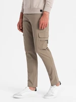 Ombre Men's cargo pants STRAIGHT LEG with zippered pockets - khaki