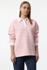 Trendyol Pink Striped Polo Neck Thick Polar Fleece Oversize Knitted Sweatshirt