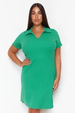 Trendyol Curve Green Polo Neck Midi Knitted Dress