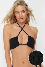 Trendyol Black Strapless Cut Out/Window Textured Bikini Top