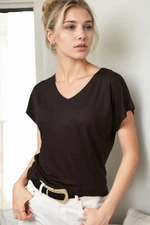 77002 Dewberry V-Neck Basic Women T-Shirt-BLACK