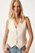 Happiness İstanbul Women's Stone V Neck Stylish Ayrobin Vest