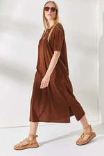 Olalook Women's Bitter Brown Side Slit Oversize Dress