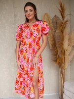 Floral pink-orange dress with frill