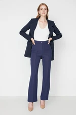 Trendyol Navy Straight/Straight Fit High Waist Ribbed Stitched Woven Trousers