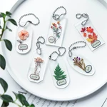 Small fresh plant acrylic key tag simple hand account decoration material pendant key manager lanyard for keys