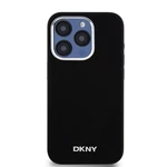 Zadní kryt DKNY Liquid Silicone Silver Metal Logo Magsafe pro Apple iPhone 15 Pro, černá