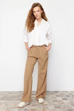 Trendyol Camel 100% Tencel™ Pleated High Waist Wide Leg Jeans