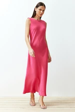 Trendyol Fuchsia Back Detail Satin Maxi Woven Dress