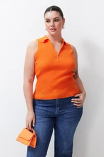 Trendyol Curve Orange Bodysuit Fine Knitwear Zippered Blouse