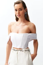 Trendyol White Carmen Collar Woven Bustier