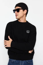 Trendyol Black Oversize Fit Wide Fit Crew Neck Embroidered Knitwear Sweater