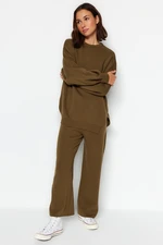 Trendyol Khaki Wide Fit Balloon Sleeves Knitwear Top and Bottom Set