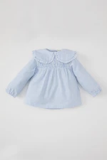 DEFACTO Baby Girl Baby Collar Linen Look Striped Long Sleeve Blouse