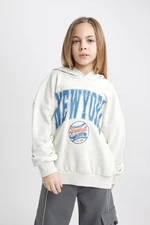 DEFACTO Girl&#39;s Oversize Fit Hooded Printed Sweatshirt