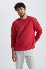 DEFACTO Red Regular Fit Crew Neck Cotton Basic Plain Sweatshirt