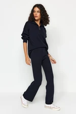 Trendyol Navy Blue Wide Fit Zippered Knitwear Bottom-Top Set