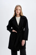 DEFACTO Water Repellent Regular Fit Belted Unlined Cashmere Coat