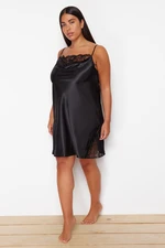 Trendyol Curve Black Lace Detailed Mini Satin Woven Nightgown