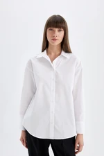 DEFACTO Oversize Wide Pattern Poplin Long Sleeve Basic Plain White Shirt