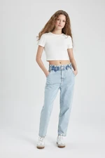 DEFACTO Paperbag High Waist Relaxed Leg Ankle Length Jeans