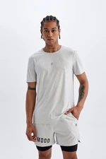 DEFACTO Fit Men's White Slim Fit Crew Neck Printed Sports Short Sleeve Basic T-Shirt