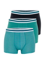 Trendyol 3-Piece Green-Navy Blue Striped-Plain Mix Cotton Boxer