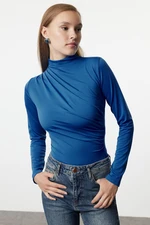 Trendyol Flexible Knitted Bodysuit with Saks Ruffle Detail, High Collar and Snap Fasteners