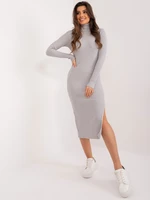 Šedé žebrované bodycon šaty s rolákem