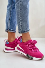 Suede women's platform sneakers with chunky lacing Artiker Fuchsia