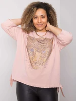 Oversize women's blouse with dusty pink appliqué