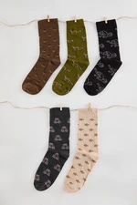 Trendyol Multi-Colored Unisex 5-Pack Cotton Patterned Sock-Long Socks