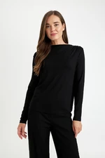 DEFACTO Women's Black Regular Fit Cowl Neck Basic Plain Long Sleeve T-Shirt