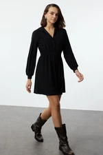 Trendyol Black Polo Neck Elastic Waist Mini Knitted Dress