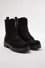 Trendyol Black Suede Lace-Up and Zippered Women's Combat Boots