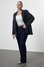 Trendyol Curve Navy Blue Striped Woven Blazer Jacket