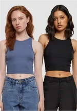 Women's Cropped Rib Top - 2 Pack Blue+Black