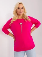 Plus size cotton fuchsia blouse with a longer back