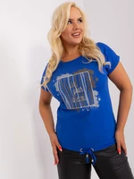 Cobalt blue women's blouse plus size with slogan