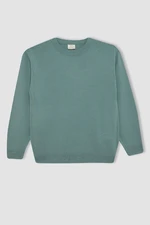 DEFACTO Boy Light Green Crew Neck Basic Plain Knitwear Sweater