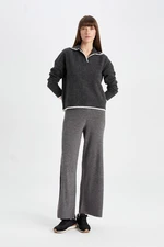 DEFACTO Knitted Trousers Flare Fit Wide Leg Basic Straight Elastic Waist