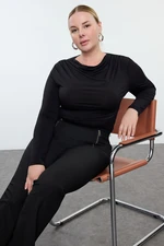 Trendyol Curve Black High Collar Gather Detailed Knitted Plus Size Bodysuit