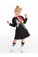 Denokids Black Unicorn Zebra Girl's Long Sleeve Ruffle Detailed Dress