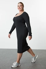 Trendyol Curve Anthracite Midi Length Camisole Knitted Plus Size Dress