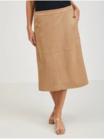 Light brown women's midi skirt in suede finish ORSAY