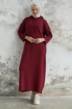 InStyle Ivona Hooded Sweater Dress - Claret Red