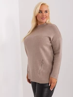 Dark beige women's sweater plus size with turtleneck