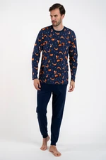 Men's pyjamas Witalis, long sleeves, long legs - print/navy blue