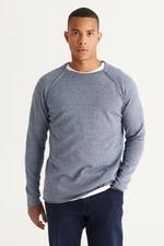 AC&Co / Altınyıldız Classics Men's Indigo-Ecru Recycle Standard Fit Regular Cut Crew Neck Cotton Mulinee Patterned Knitwear Sweater.